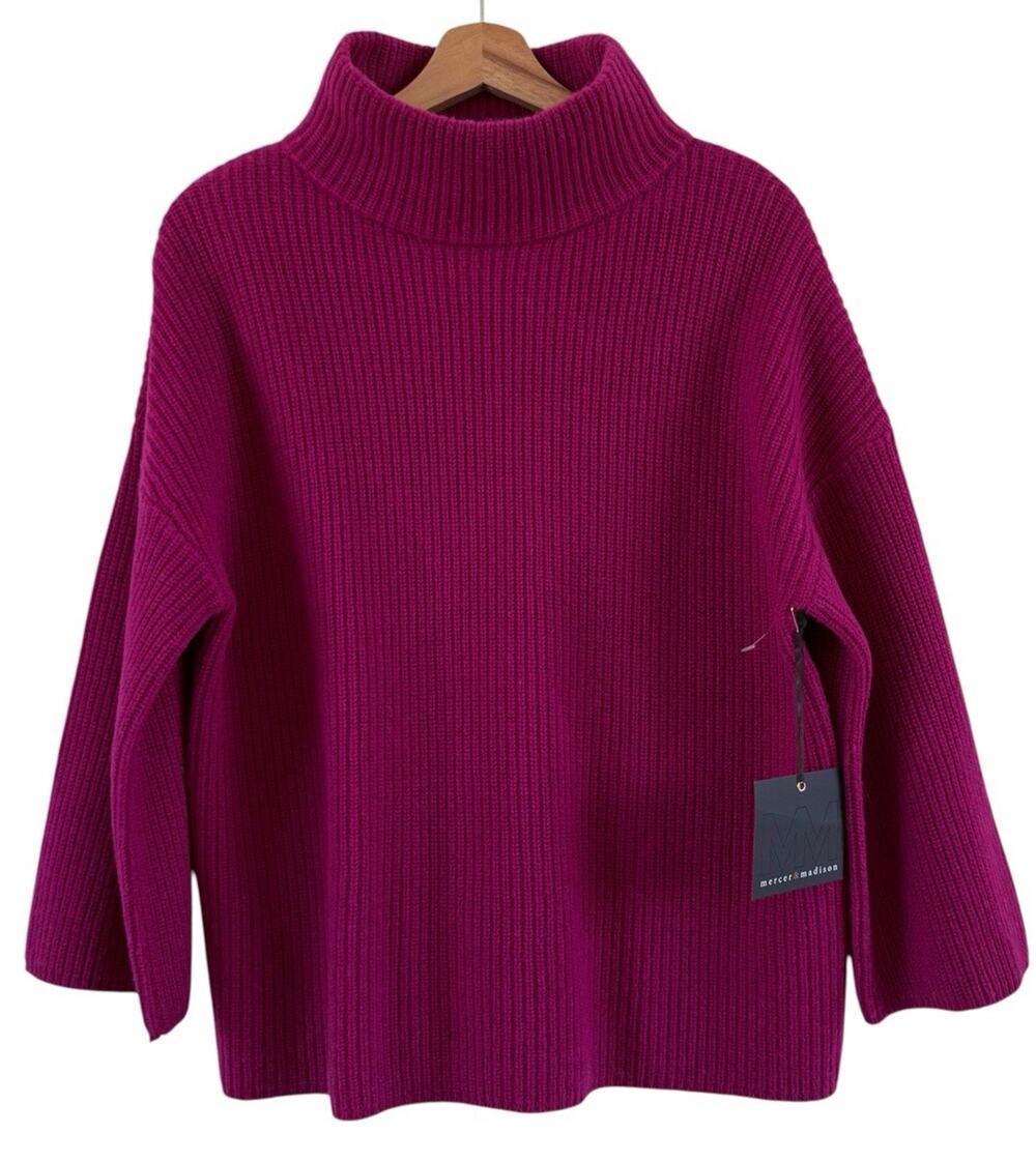 Mercer & Madison Wool‎ Cashmere Mock Funnel Neck Sweater Ribbed Boxy Pink Size M